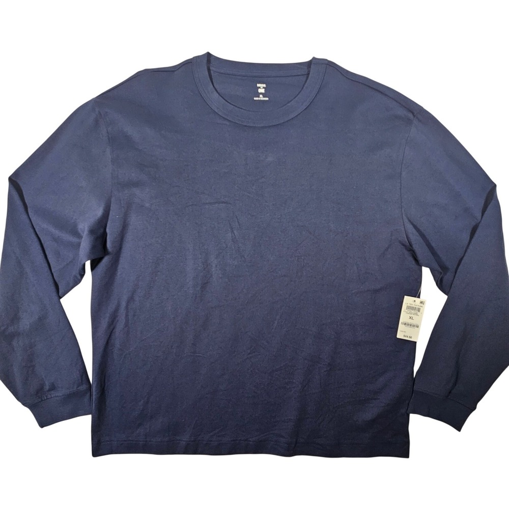 Mode Of One Mens Navy Blue Long Sleeve Cotton Crew‎ Neck Shirt XL